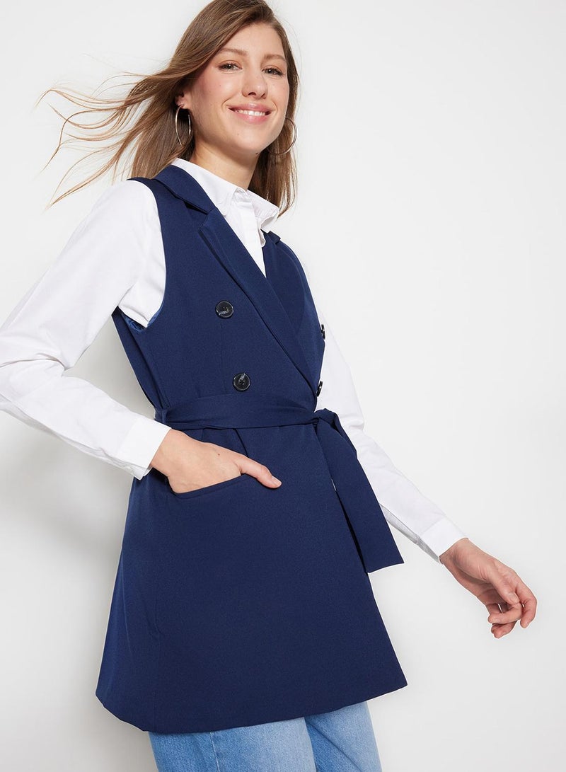 trendyol Navy Woven Lined Vest with Waist Tie-Detail - Image 2
