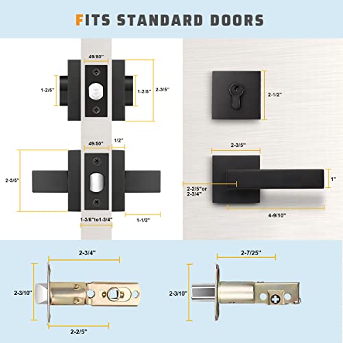 KNOBWELL 1 Pack Passage Exterior Door Handle with Double Cylinder Deadbolt, Heavy Duty Black Door Lever and Deadbolt Lock Set for Front Door or Office, Keyed Alike Lever Door Handle with Deadbolt - Image 5