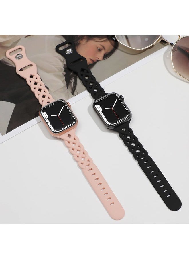 Bandiction - Braided Silicone Bands Compatible with Apple Watch 38mm 40mm 41mm 42mm 44mm 45mm 46mm 49mm for Women, Slim Thin Narrow Hollow-out Strap Cute for iWatch Ultra 2 Series 10/SE/9/8/7/6/5/4/3/2/1 Women - Image 1