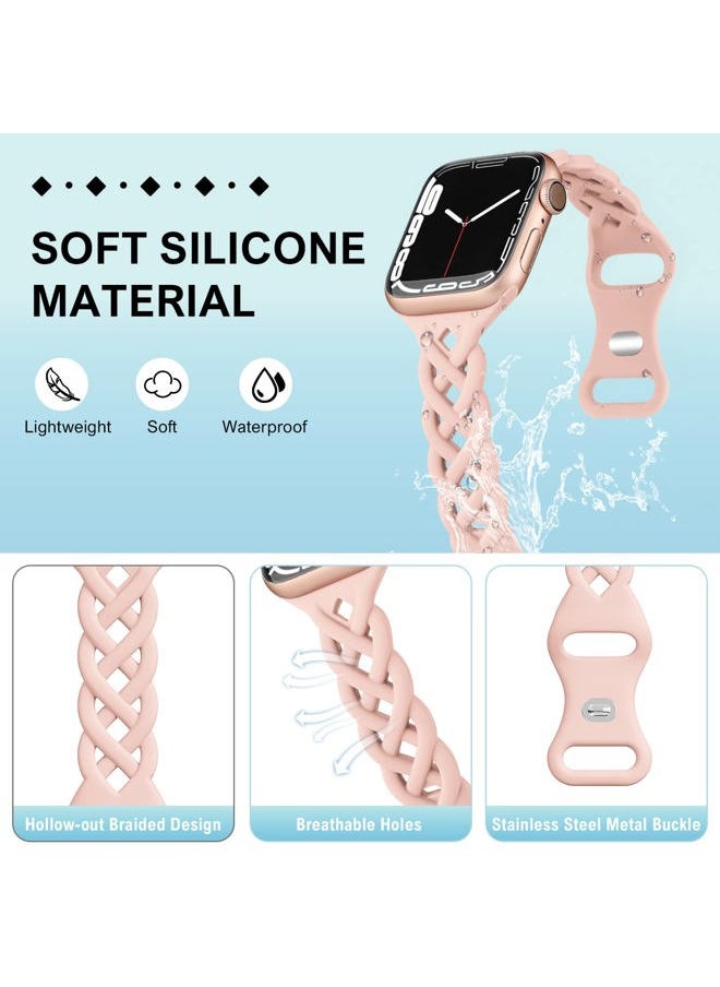 Bandiction - Braided Silicone Bands Compatible with Apple Watch 38mm 40mm 41mm 42mm 44mm 45mm 46mm 49mm for Women, Slim Thin Narrow Hollow-out Strap Cute for iWatch Ultra 2 Series 10/SE/9/8/7/6/5/4/3/2/1 Women - Image 1