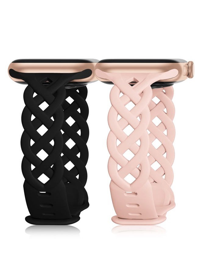 Bandiction - Braided Silicone Bands Compatible with Apple Watch 38mm 40mm 41mm 42mm 44mm 45mm 46mm 49mm for Women, Slim Thin Narrow Hollow-out Strap Cute for iWatch Ultra 2 Series 10/SE/9/8/7/6/5/4/3/2/1 Women - Image 1