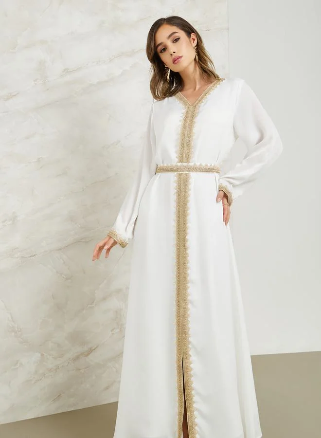 ستايلي Lace Trim Kaftan with Tie Belt