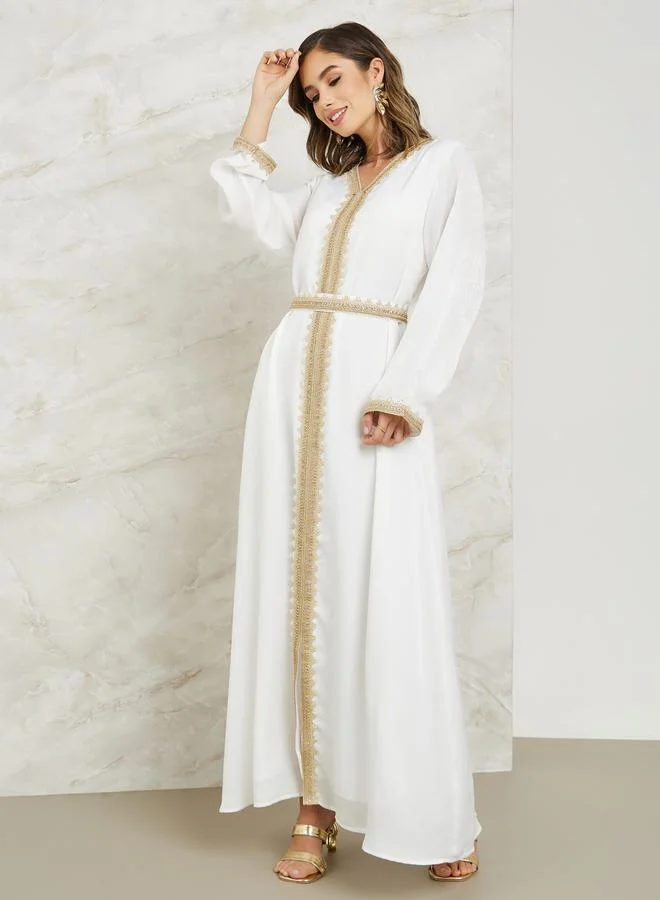 ستايلي Lace Trim Kaftan with Tie Belt