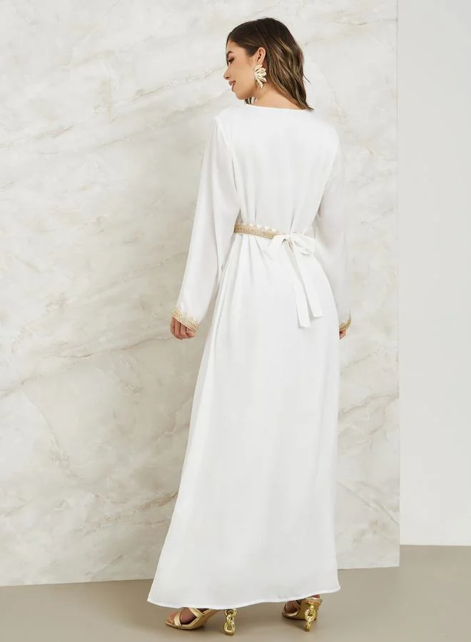 ستايلي Lace Trim Kaftan with Tie Belt