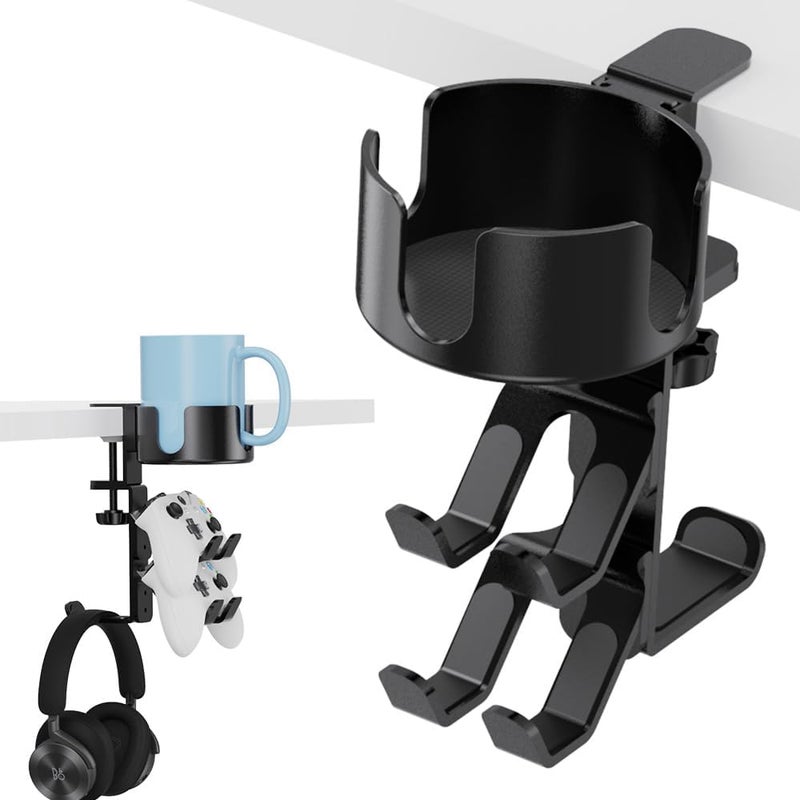 Lolyer 360° Rotating Desk Controller Headphone Holder - Larger Cup Holder with Adjustable Headset Hanger Controller Stand | Clamp On Desk Organizer | Gaming Accessories - Image 1