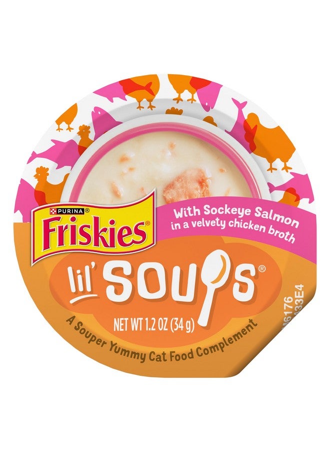 فريسكس إضافات طعام القطط بورينا فريسكيز الخالية من الحبوب، قابلة لللعق، حساء صغير مع سمك السلمون الأحمر في مرق الدجاج - (عبوة من 8 قطع) أكواب سعة 1.2 أونصة - Image 1