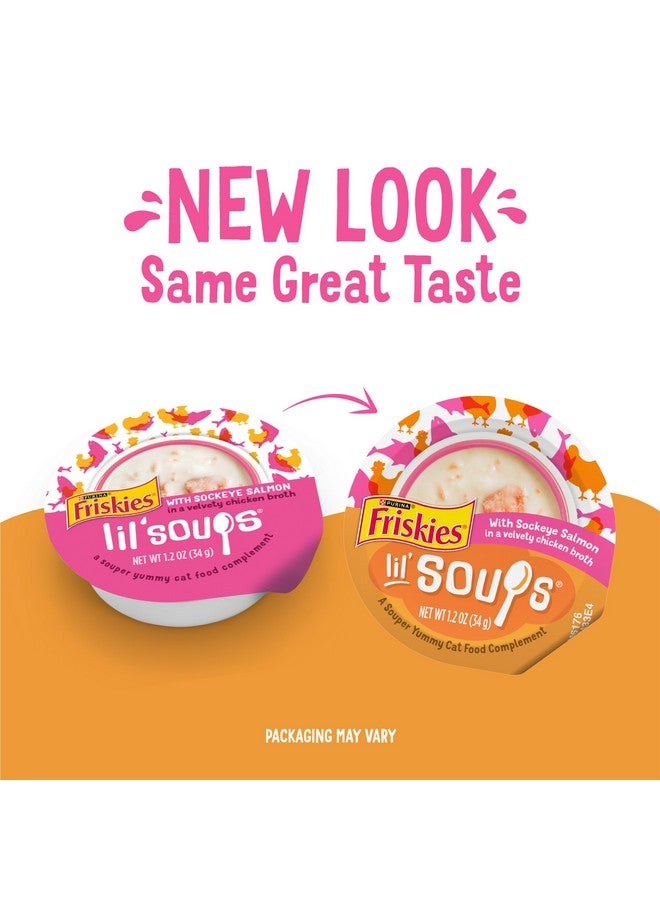 فريسكس إضافات طعام القطط بورينا فريسكيز الخالية من الحبوب، قابلة لللعق، حساء صغير مع سمك السلمون الأحمر في مرق الدجاج - (عبوة من 8 قطع) أكواب سعة 1.2 أونصة - Image 2