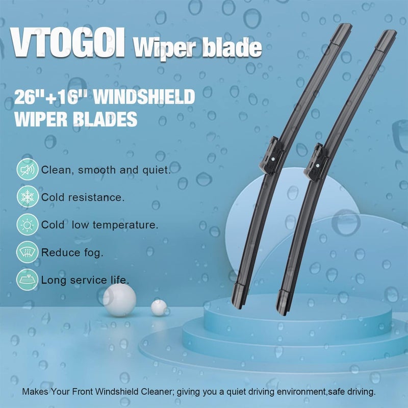 VTOGOI Wiper Blades With Rear Wiper Blades Set For 2016-2022 BMW X1 Automotive Replacement Windshield Wiper Blades, That Meet OEM Quality Easy DIY Install 26 "+16"+14" (Set of 3) - Image 2