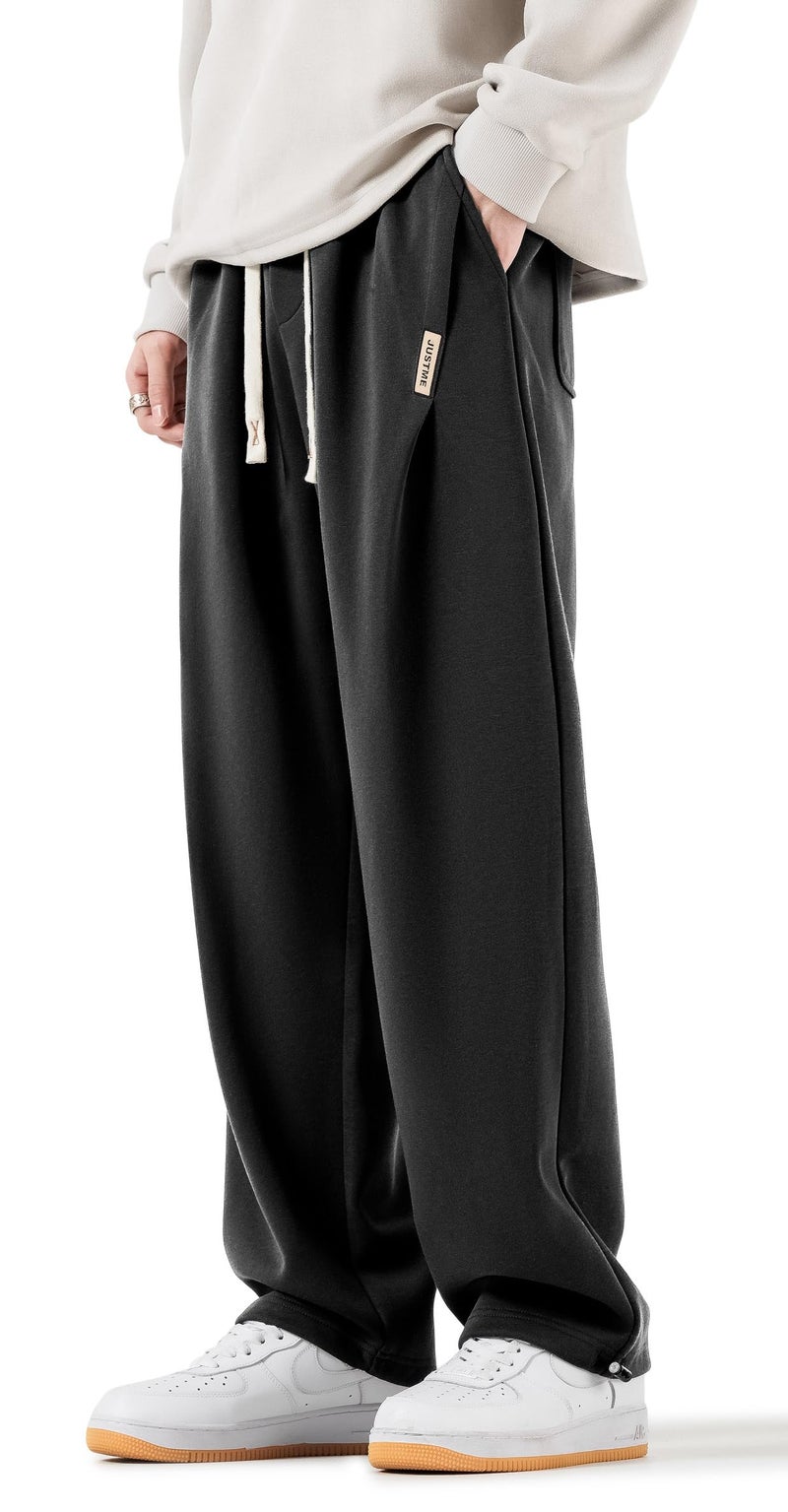 HHZ Black Sweat Pants Mens Open Bottom Sweatpants Baggy Cotton Loose Fit Sweatpants Straight Leg with Athletic Gym Workout Yoga Lounge Pants,Black 2XL - Image 1