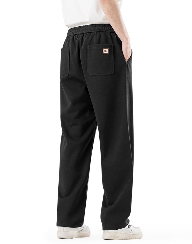 HHZ Black Sweat Pants Mens Open Bottom Sweatpants Baggy Cotton Loose Fit Sweatpants Straight Leg with Athletic Gym Workout Yoga Lounge Pants,Black 2XL - Image 3