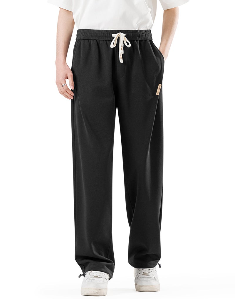 HHZ Black Sweat Pants Mens Open Bottom Sweatpants Baggy Cotton Loose Fit Sweatpants Straight Leg with Athletic Gym Workout Yoga Lounge Pants,Black 2XL - Image 2