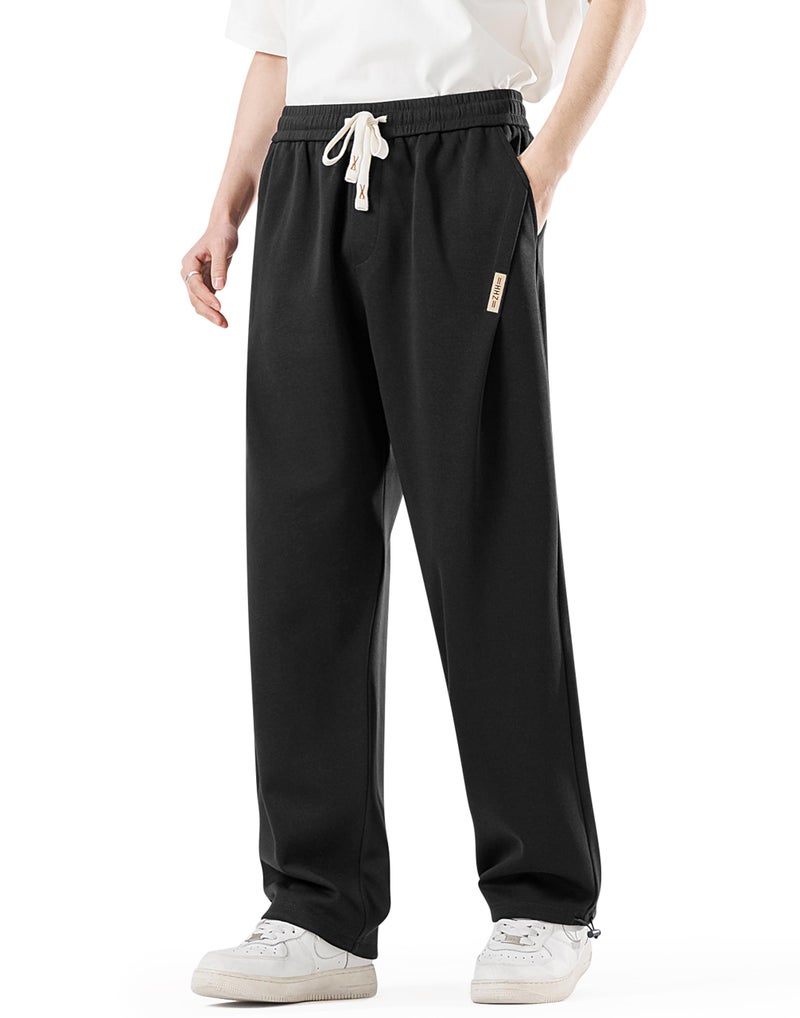 HHZ Black Sweat Pants Mens Open Bottom Sweatpants Baggy Cotton Loose Fit Sweatpants Straight Leg with Athletic Gym Workout Yoga Lounge Pants,Black 2XL - Image 4