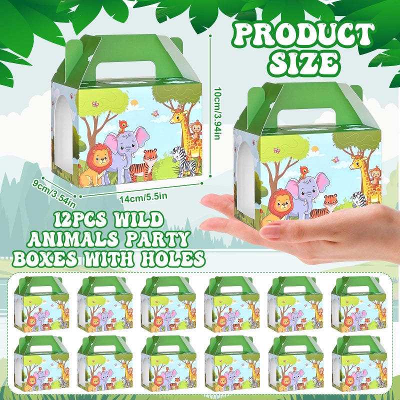 Jiytivity 38 Pcs Safari Jungle Party Favors Include 12 Foldable Paper Boxes 12 Forest Mini Stuffed Animals 12 Adoption Cards 1 Adoption Signs 1 Fence for Jungle Party Supplies Adopt a Jungle Animal Favors - Image 3