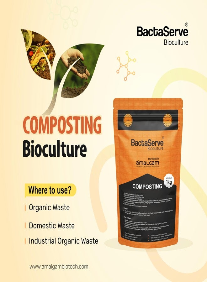 BactaServe - 1kg Composting The Compost Maker Powder : Effortlessly Convert 1 Ton Waste into Rich Compost | Rapid composting | for Kitchen Food Waste, Organic Waste & Municipal Waste - Image 2