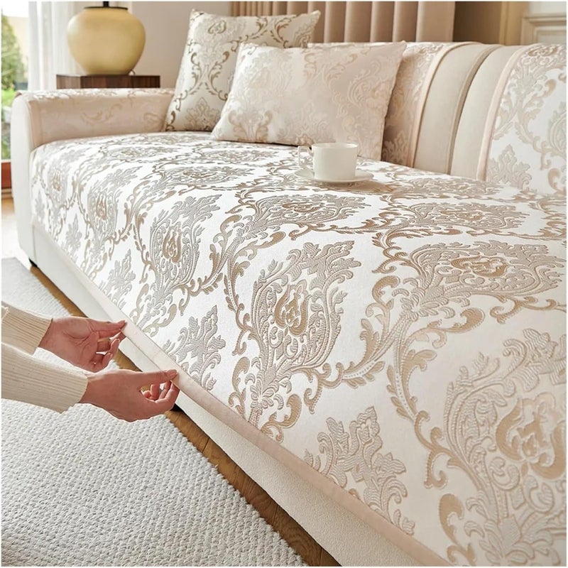 Vintage Sofa Cover Universal Non-Slip Sofa Mat High Precision Jacquard Cover Towel Pad Modern Washable Couch Slipcovers Living Room(Beige,90x180cm 1pcs) - Image 1