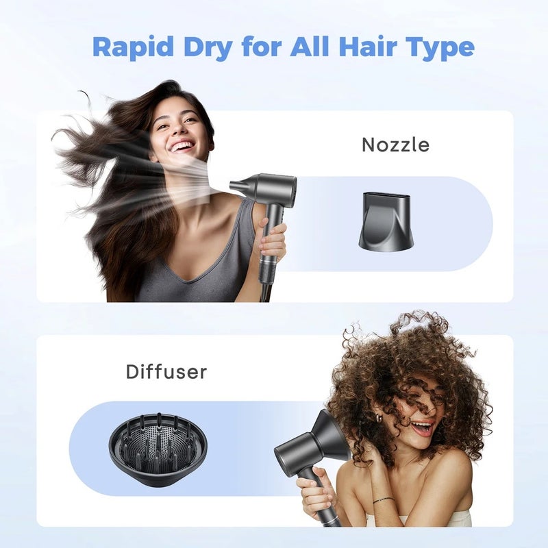 بوبكال مجفف شعر Hair Dryer, Negative Ionic Blow 120000 RPM Brushless Motor 40M/S Fast Drying High-Speed Low Noise Thermo-Control Hairdryer - Image 5
