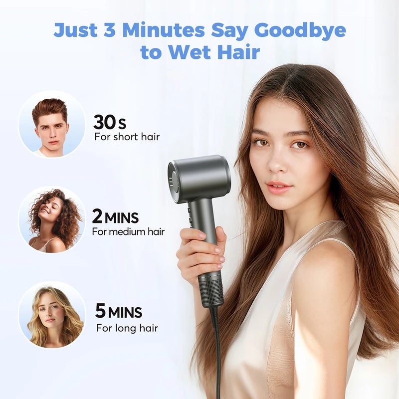 بوبكال مجفف شعر Hair Dryer, Negative Ionic Blow 120000 RPM Brushless Motor 40M/S Fast Drying High-Speed Low Noise Thermo-Control Hairdryer - Image 4