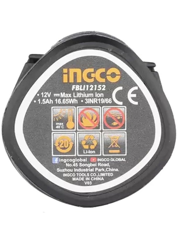 INGCO - Ingco Ingco Lithium Ion Battery FBLI12153 12V 1.5Ah Versatile, lightweight and convenient power solution ideal for home use and professional projects - Image 1