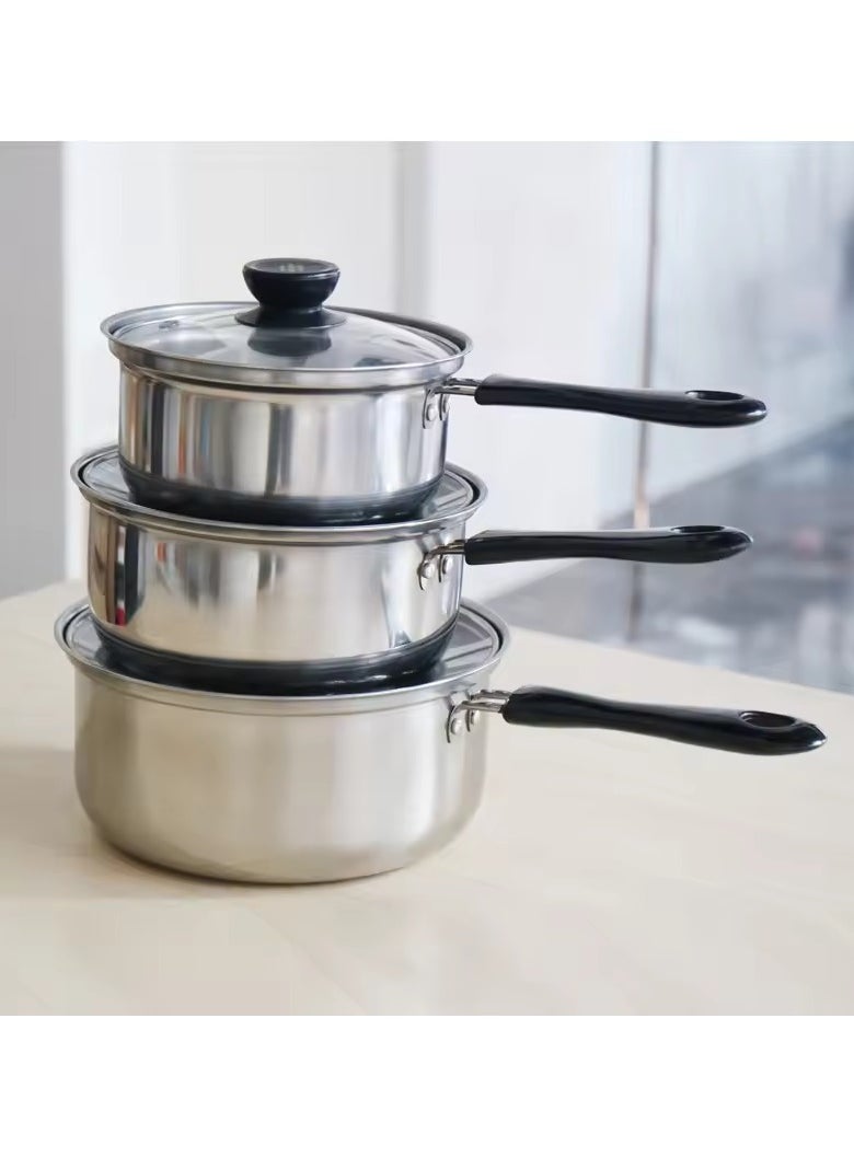 CME 3-Piece Stainless Steel Saucepan Set with Glass Lids  - Image 2