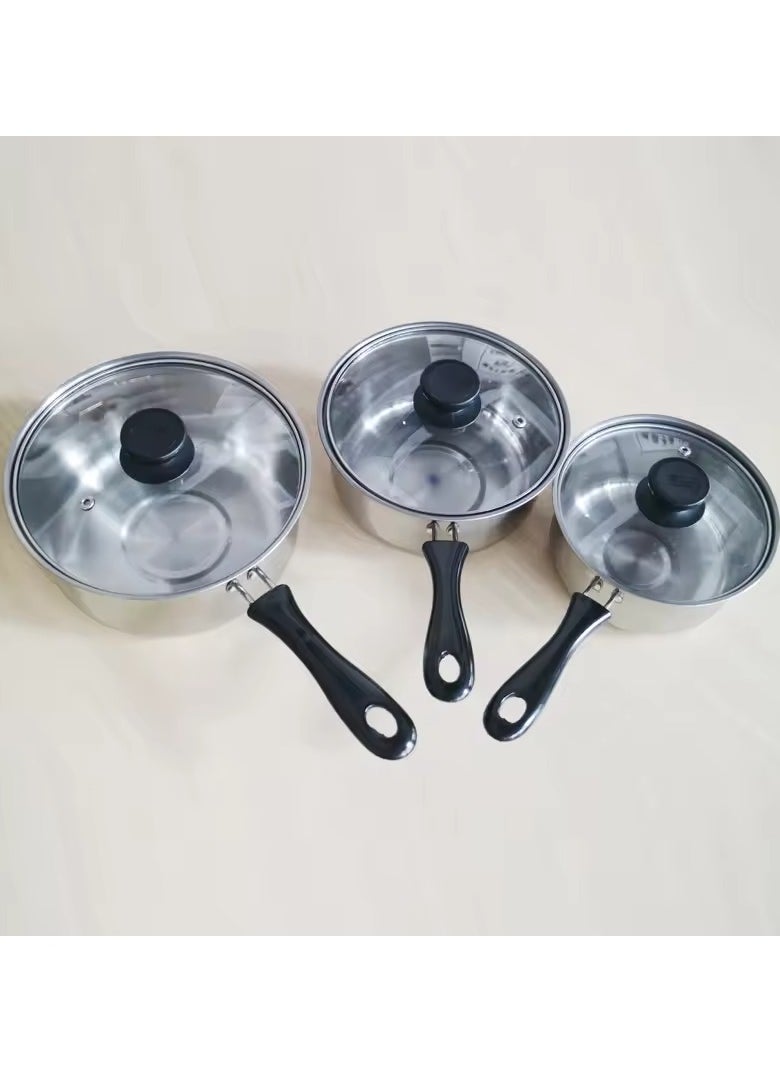 CME 3-Piece Stainless Steel Saucepan Set with Glass Lids  - Image 4