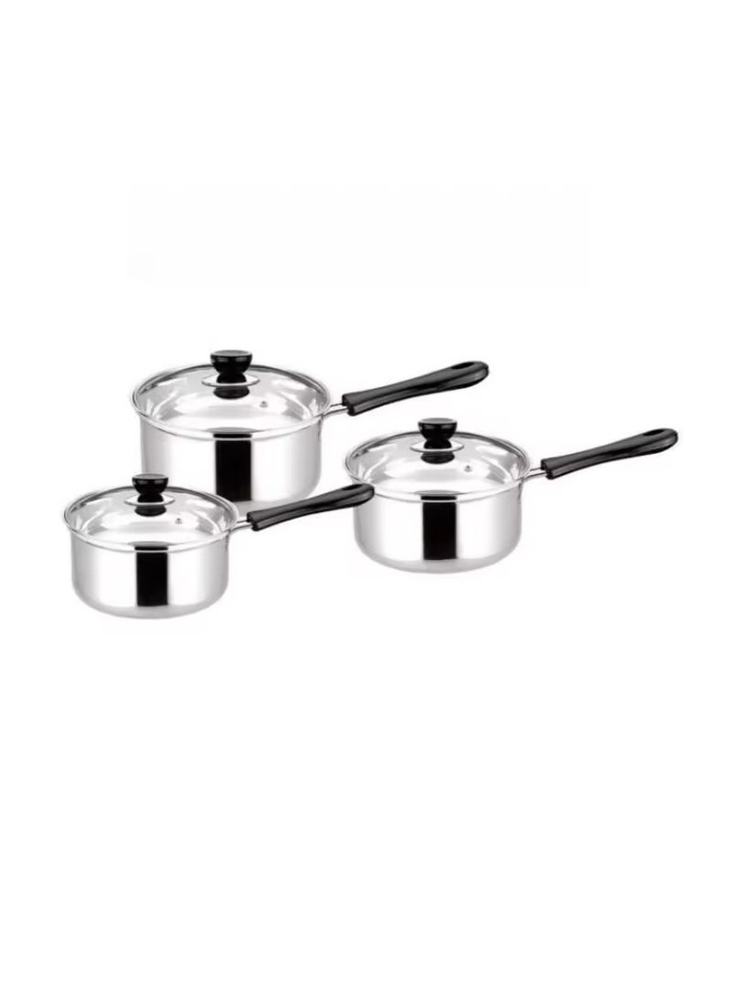 CME 3-Piece Stainless Steel Saucepan Set with Glass Lids  - Image 1