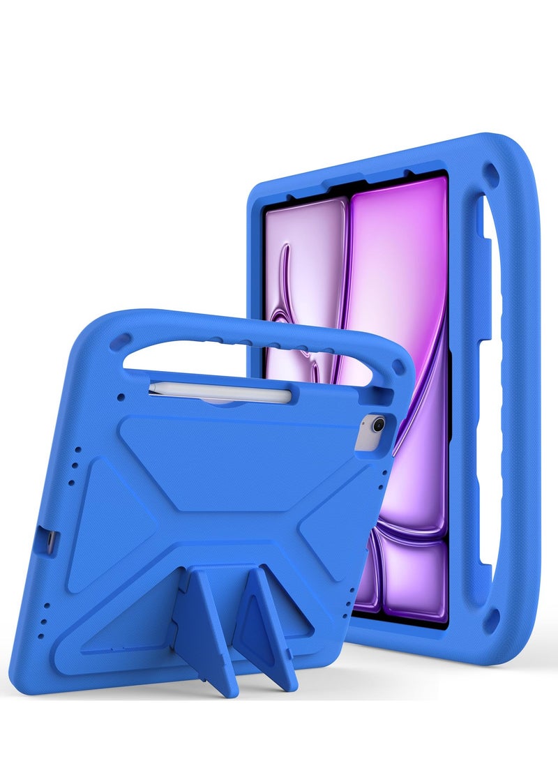 Compatible with IPad Air 13 Inch M2(2024)/Pro 13 Inch (2024) M4 Kids Case Lightweight EVA Kid Friendly Shockproof Protective Case Handle Stand Heavy Duty Tablet Cover (Blue) - Image 2