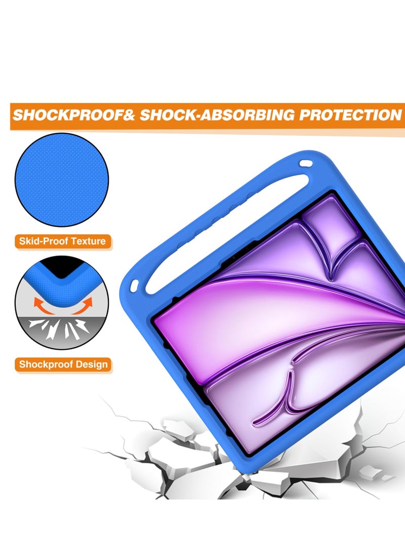 Compatible with IPad Air 13 Inch M2(2024)/Pro 13 Inch (2024) M4 Kids Case Lightweight EVA Kid Friendly Shockproof Protective Case Handle Stand Heavy Duty Tablet Cover (Blue) - Image 5