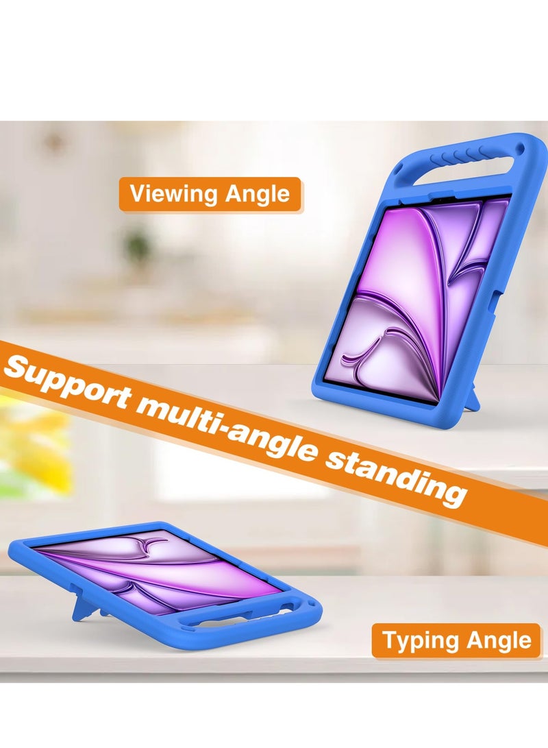 Compatible with IPad Air 13 Inch M2(2024)/Pro 13 Inch (2024) M4 Kids Case Lightweight EVA Kid Friendly Shockproof Protective Case Handle Stand Heavy Duty Tablet Cover (Blue) - Image 3
