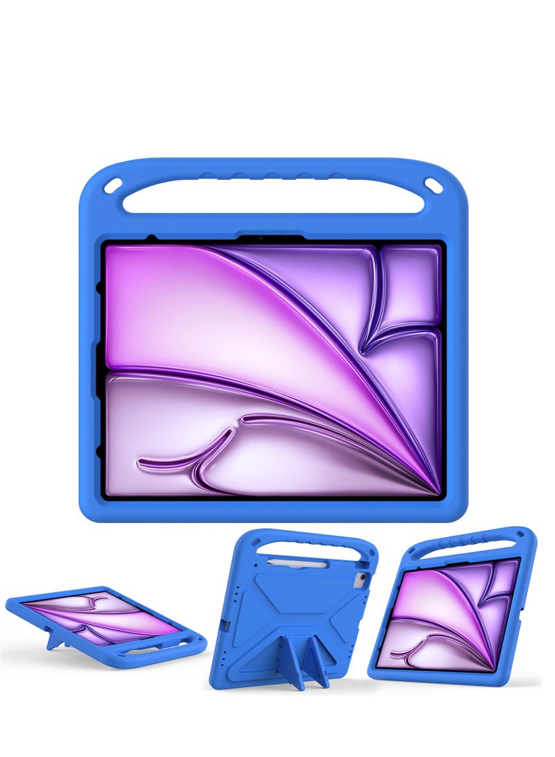 Compatible with IPad Air 13 Inch M2(2024)/Pro 13 Inch (2024) M4 Kids Case Lightweight EVA Kid Friendly Shockproof Protective Case Handle Stand Heavy Duty Tablet Cover (Blue) - Image 1