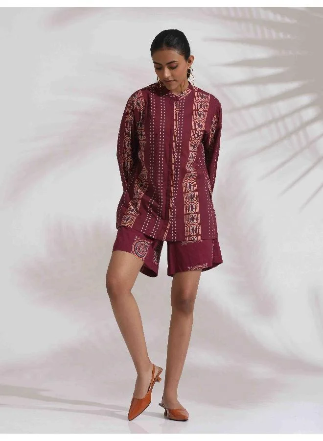 trueBrowns trueBrowns Purple Cotton Print Short Co-ord Set