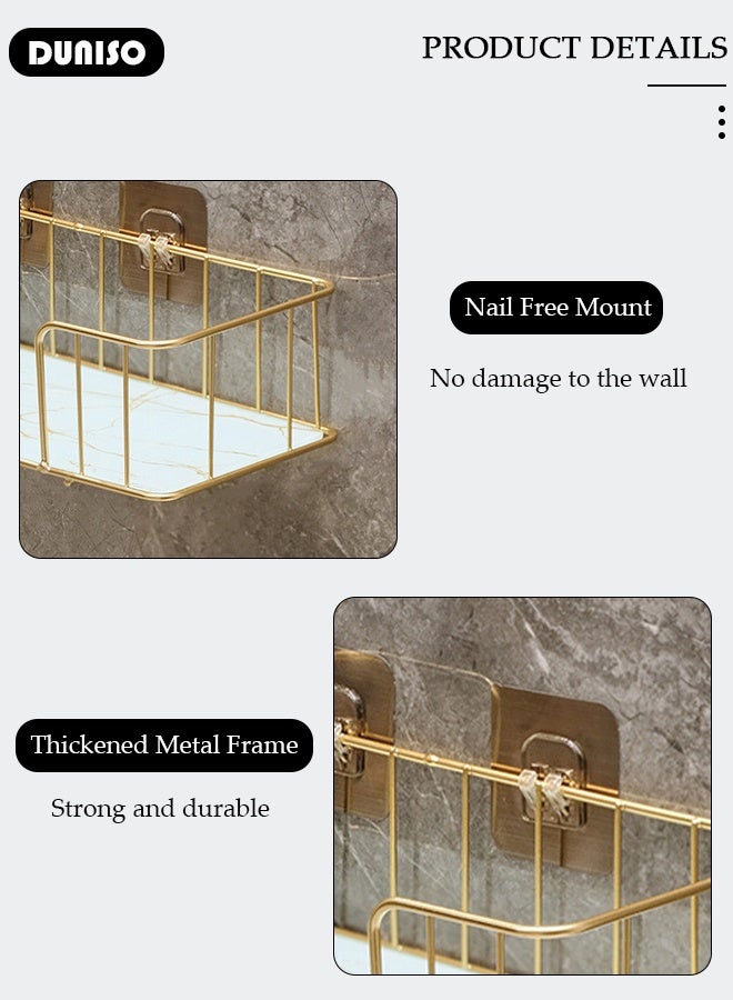 DUNISO Shower Caddy Shelves Organizer, Self Adhesive Rack Storage Shelf for Inside Shower No Drilling, Wall Mounted Stainless Steel Bathroom Shower Wall Organization for Bathroom - Image 4