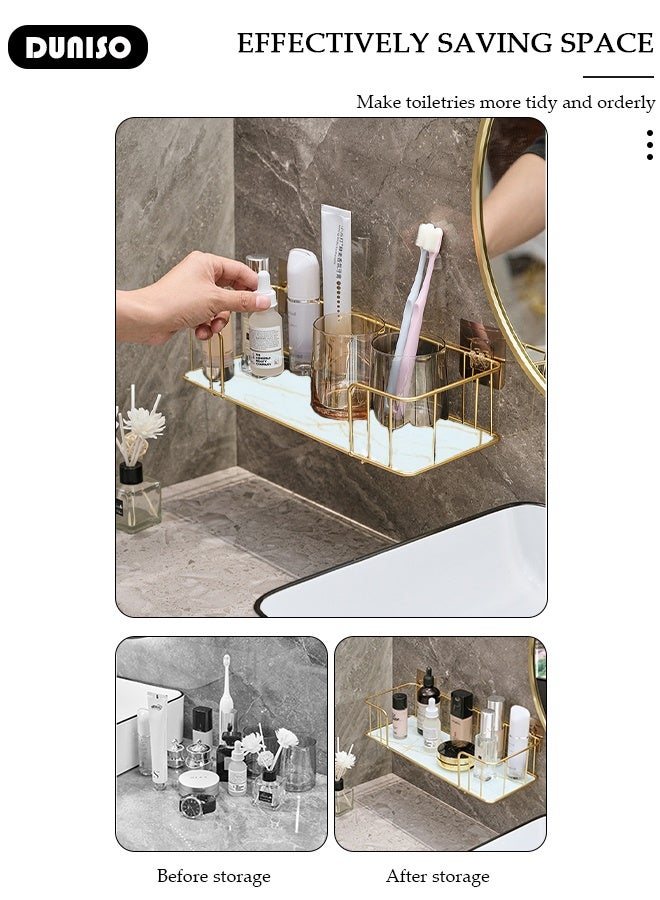 DUNISO Shower Caddy Shelves Organizer, Self Adhesive Rack Storage Shelf for Inside Shower No Drilling, Wall Mounted Stainless Steel Bathroom Shower Wall Organization for Bathroom - Image 3