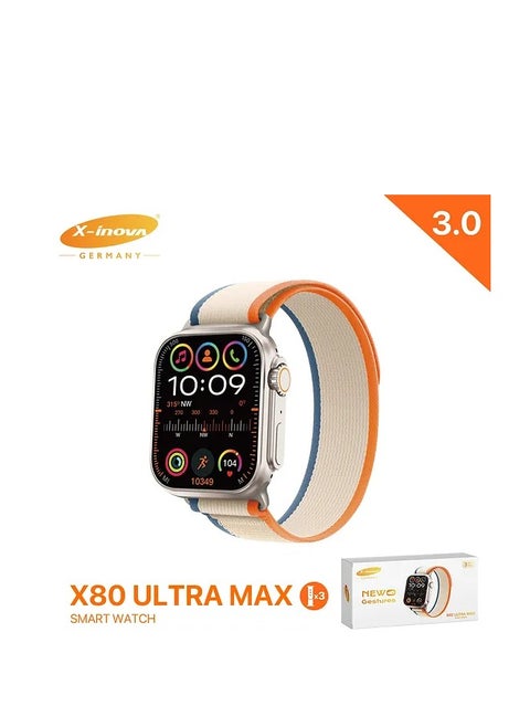 X80 Ultra Max Smart watch Newo Gestures with 3 Straps - Golden Case