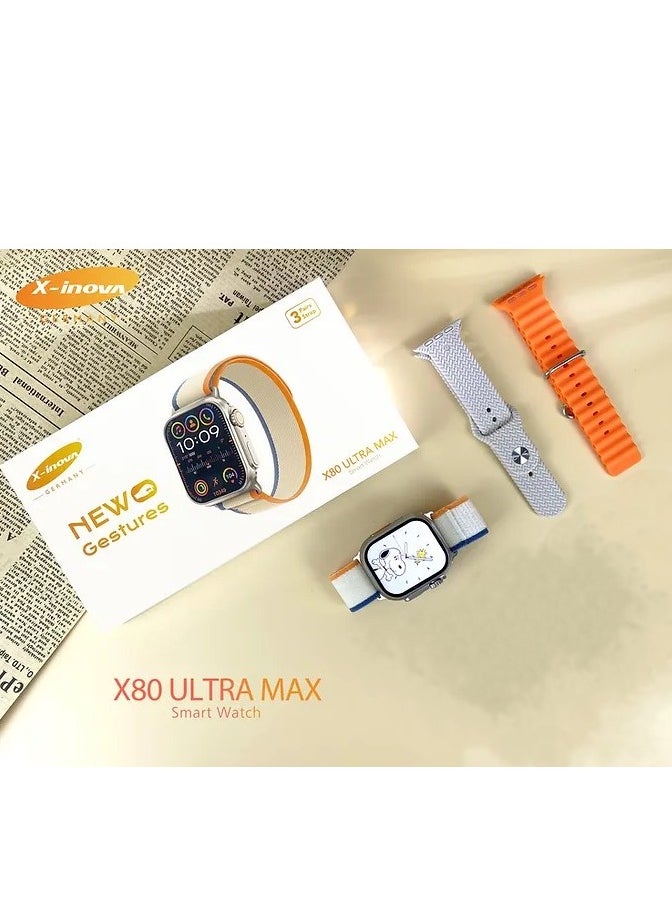 X80 Ultra Max Smart watch Newo Gestures with 3 Straps - Golden Case