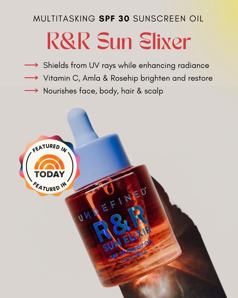 Undefined Beauty R&R Sun Elixir SPF 30 â€“ Multitasking Glow Oil with Vitamin C, Water-Resistant Sunscreen, Rose & Vanilla Scent - Image 2
