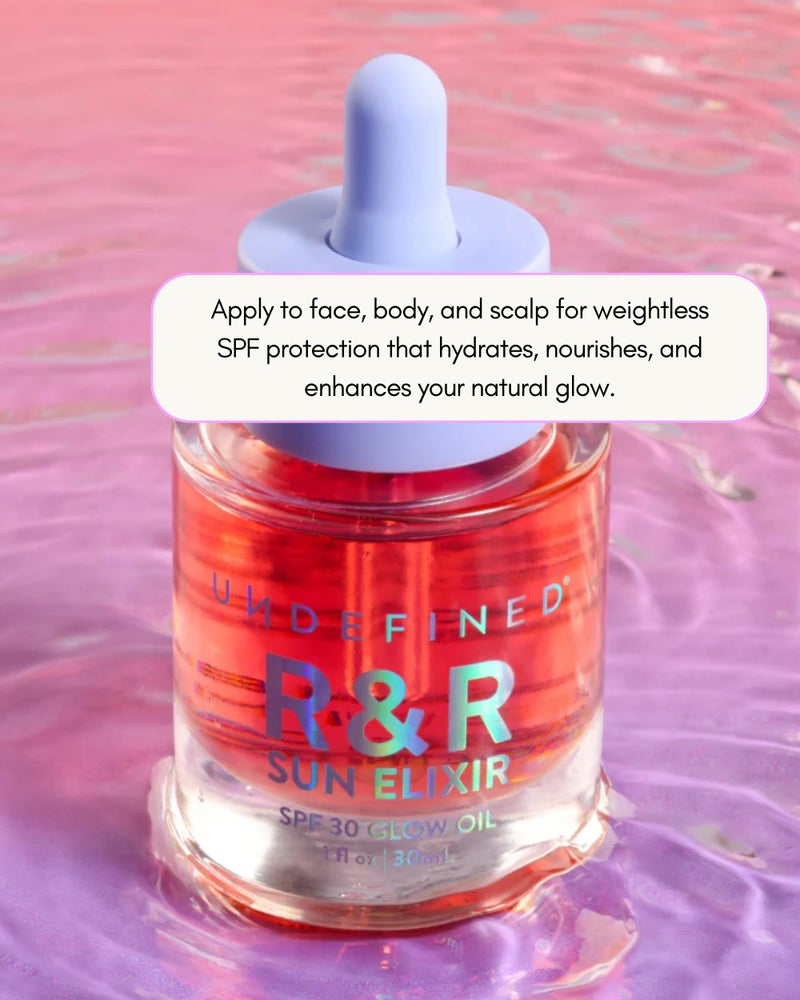 Undefined Beauty R&R Sun Elixir SPF 30 â€“ Multitasking Glow Oil with Vitamin C, Water-Resistant Sunscreen, Rose & Vanilla Scent - Image 4