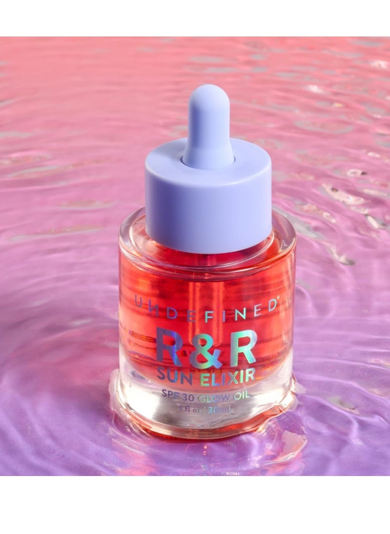 Undefined Undefined Beauty R&R Sun Elixir Broad Spectrum SPF 30 Glow Oil infused with Vitamin C, Amla, Tsubaki Seed, Milk Thistle to brighten, protect and nourish, face oil, hair oil, scalp oil, body oil  - Image 2