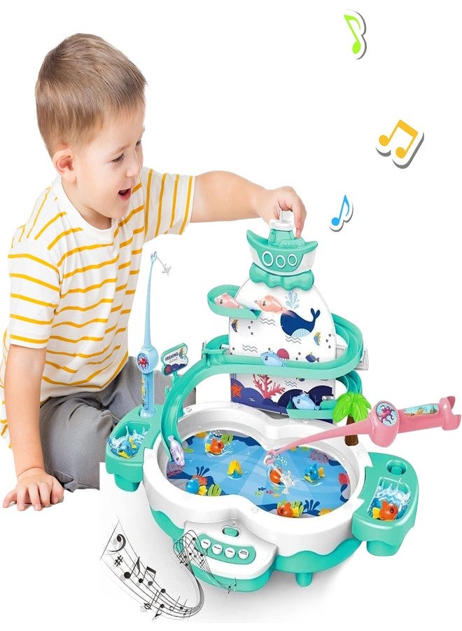 Maycoly 3in1 Fishing Game Toys for Kids with 34PCS Accessories Including Fishing Rod, Small Fish, Track, etc., STEM Toys with Music and Stories for Preschool Learning (Green) - Image 1