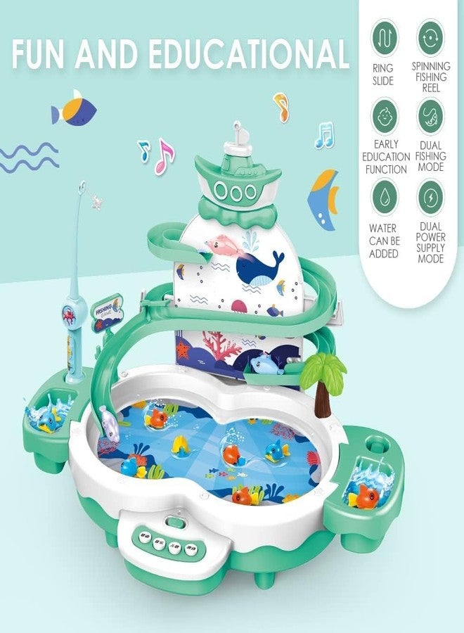 Maycoly 3in1 Fishing Game Toys for Kids with 34PCS Accessories Including Fishing Rod, Small Fish, Track, etc., STEM Toys with Music and Stories for Preschool Learning (Green) - Image 2