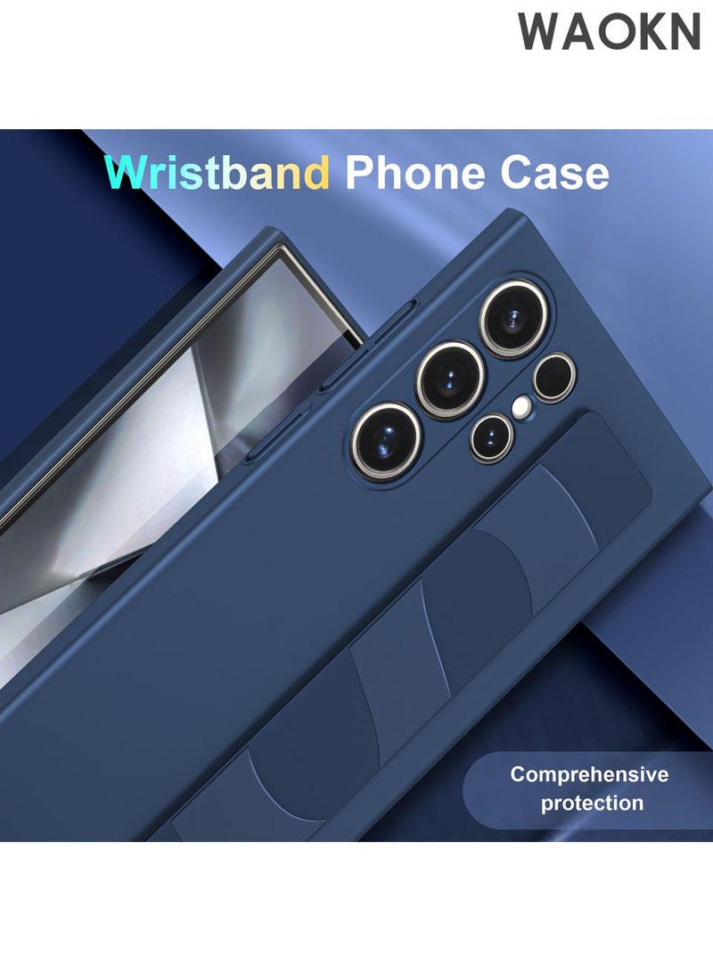 دبليو أيه أو كي أن جراب لهاتف Samsung Galaxy S25 Ultra مع حماية كاملة للعدسات مع واقي كاميرا مرتفع، غطاء هاتف لحماية كاملة للعدسات مع حزام معصم جراب نحيف مقاوم للصدمات، حزام معصم مدمج مصنوع من مادة السيليكون السائل المقاوم للصدمات تغطية كاملة للجسم لحماية الحواف والشاشة من الخدوش، التركيب/الإزالة، مثالي للاستخدام اليومي - Image 2