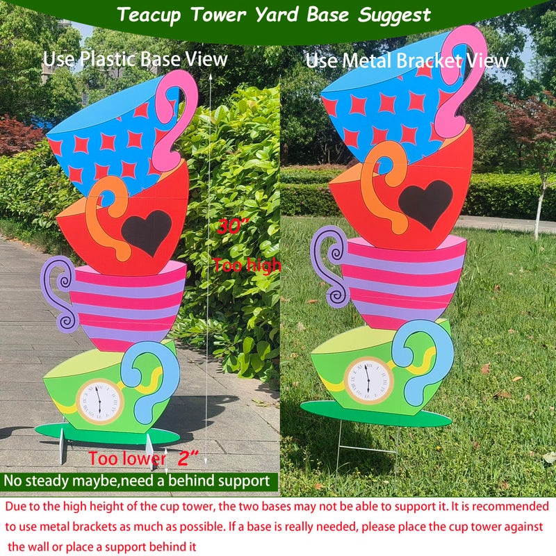 BRALEO Alice Party Decorations Wonderland Yard Decor,Garden Tea Party Decorations Yard Stakes Stand Set, 1 Set Stacked Teacups and 1 Set Teapot with Brackets - Image 5