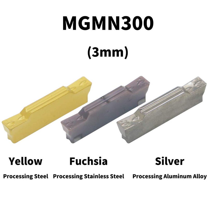 LingGan CNC Lathe Grooving Tool Holder MGEHR1616-3(0.63 Inch), with Three MGMN300 Cemented Carbide Blades. Yellow Processed Steel, Fuchsia Processed Stainless Steel, Silver Processed Aluminum Alloy. (3mm) - Image 3