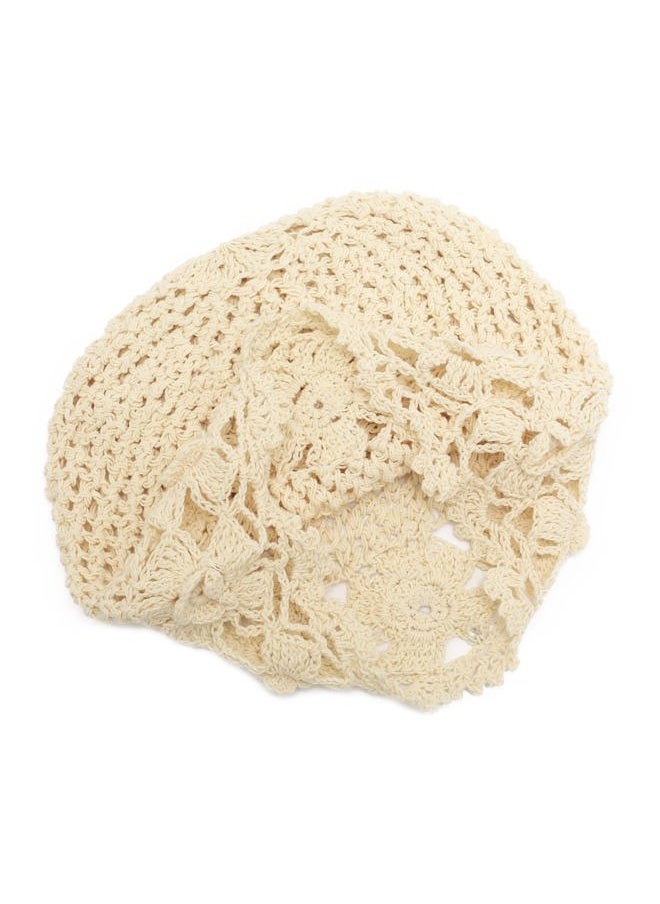ZLYC Women Cotton Crochet Slouchy Beanie Hat Handmade Knit Cutout Summer Floral Skull Cap (Flowers Beige)  - Image 5