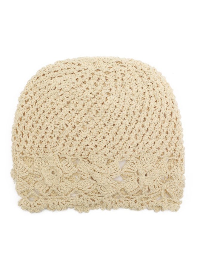 ZLYC Women Cotton Crochet Slouchy Beanie Hat Handmade Knit Cutout Summer Floral Skull Cap (Flowers Beige)  - Image 4