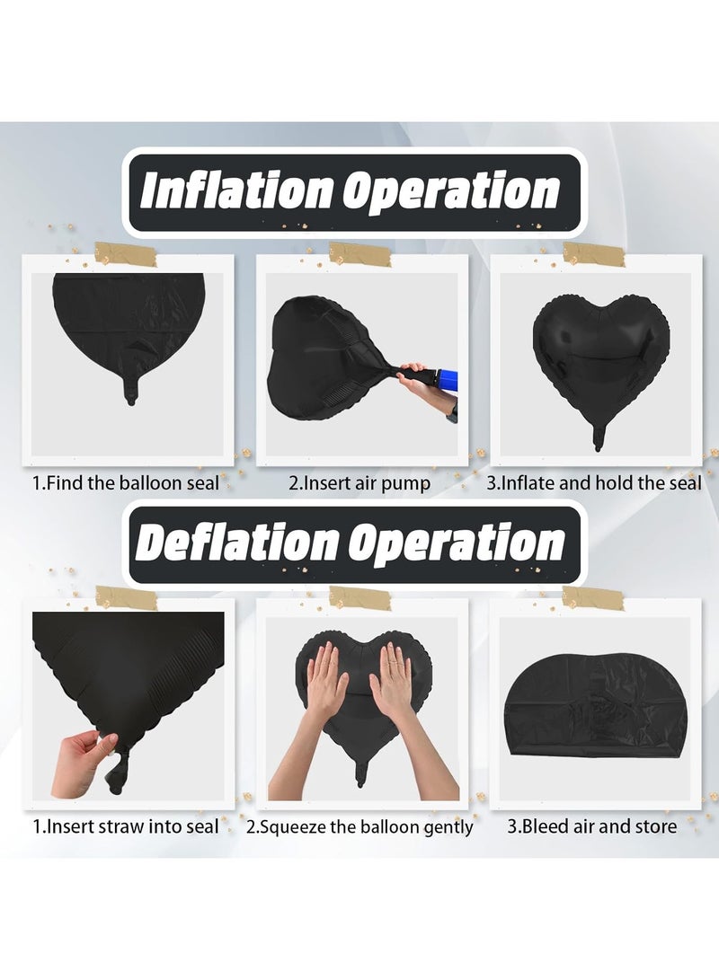 بوكسوودس 18 قطعة من البالونات المعدنية على شكل قلب باللونين الأسود والفضي مقاس 18 بوصة لتزيين حفلات أعياد الميلاد والذكرى السنوية والتخرج والتقاعد - Image 2