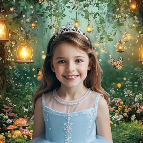 DZLGC Spring Enchanted Forest Backdrop, Fairy Tale Wonderland Garden Backdrops for Photoshoot, Mushroom Butterfly Woodland Fairy Tea Party Decorations Photo Booth Studio Props Backdrops 8X6FT - Image 3