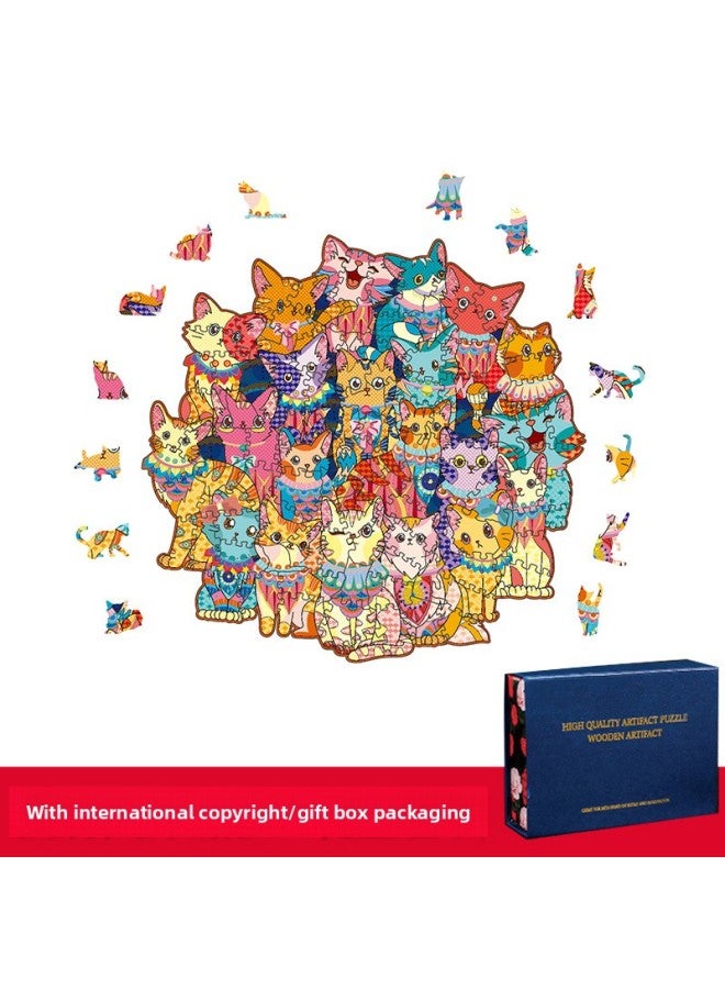 Cat Dog Kitten Puzzle Alien Wood Puzzle Irregular Three-dimensional Animal Puzzle Wooden Toy-Color:Lots Of Kittens (medium) - Image 1