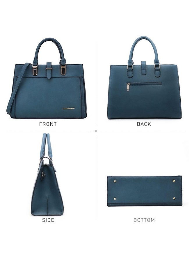 DASEIN Women's Handbag Flap-over Belt Shoulder Bag Top Handle Tote Satchel Purse Work Bag w/Matching Wristlet (Teal) - Image 2