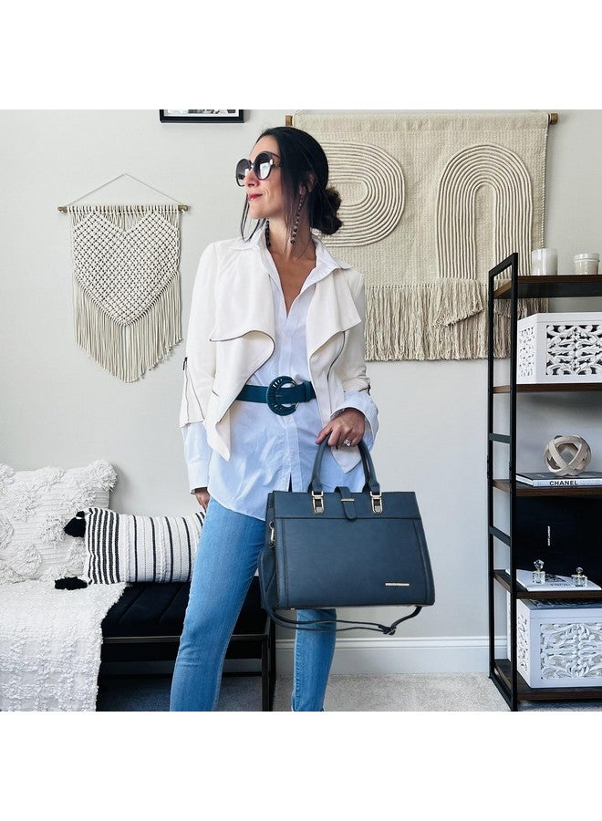 DASEIN Women's Handbag Flap-over Belt Shoulder Bag Top Handle Tote Satchel Purse Work Bag w/Matching Wristlet (Teal) - Image 1