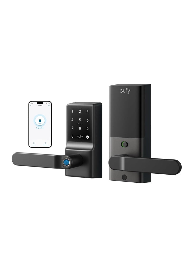 eufy eufy Smart Lock C33, Fingerprint Keyless Door Lock with Handle, Built-in Wi-Fi, APP Remote Control, Biometric Door Knob for Entry Door, Auto Lock, IP53 Waterproof  - Image 1